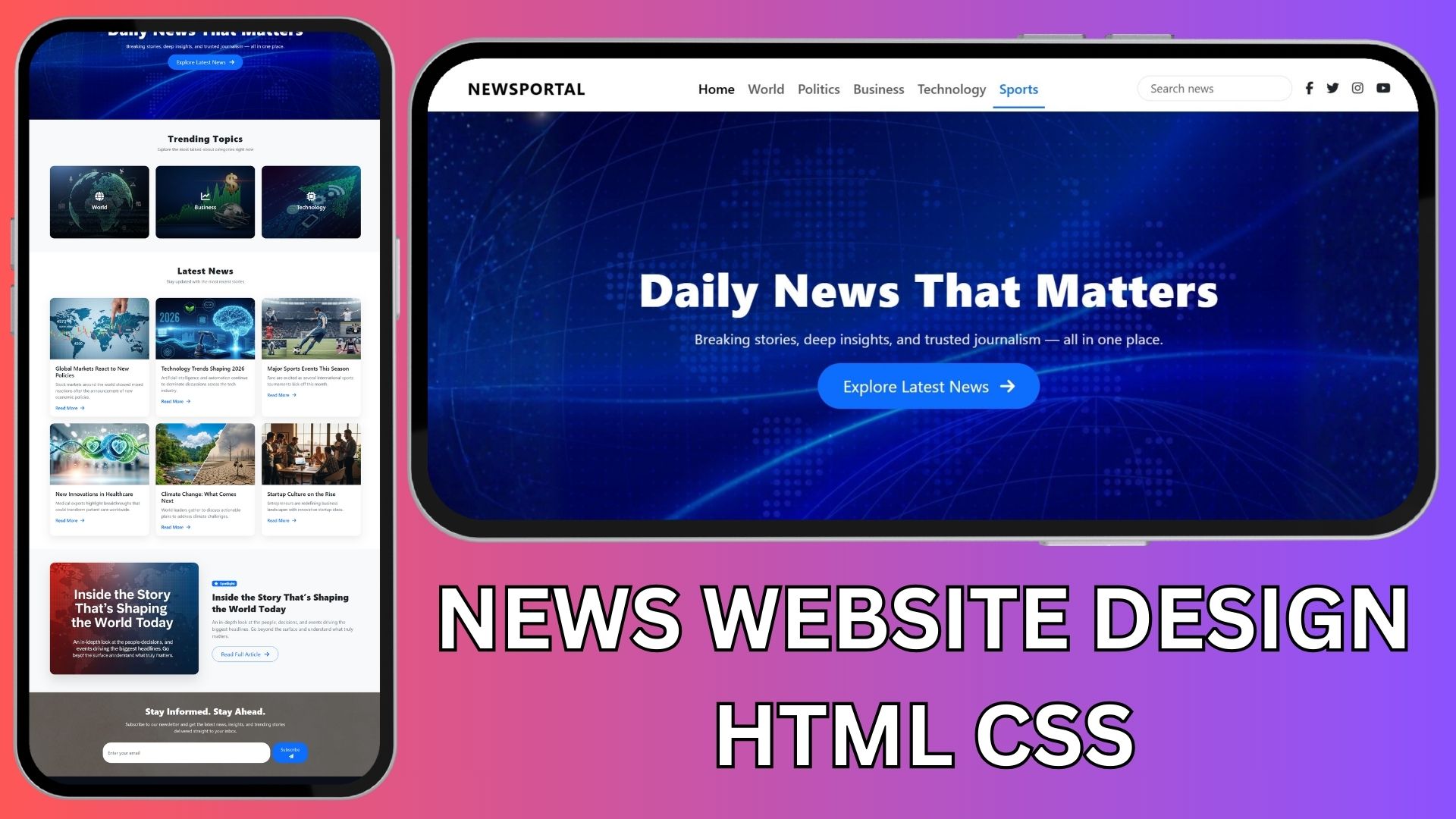 News Website Using HTML, CSS & Bootstrap (With Source Code)